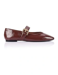 Europe Mary-Jane Flats - Berry Red Crinkle