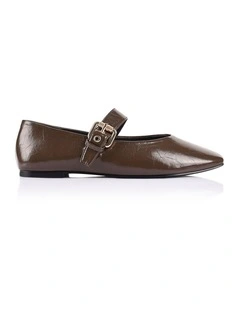 Europe Mary-Jane Flats - Chocolate Brown Crinkle