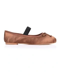 Milly Mary-Jane Flats - Cocoa Brown Satin