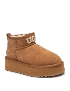 Classic Platform Knit Logo Matelass Ultra Mini Boot