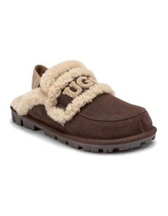 Violet Shearling Slipper - Suede Sheepskin, Elastic Logo, Detachable