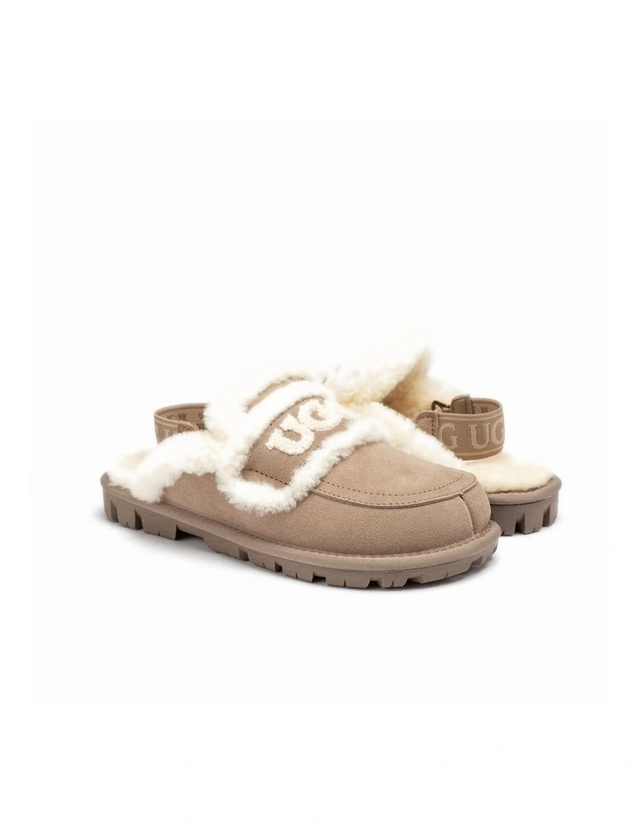 Violet Shearling Slipper - Suede Sheepskin, Elastic Logo, Detachable image 2