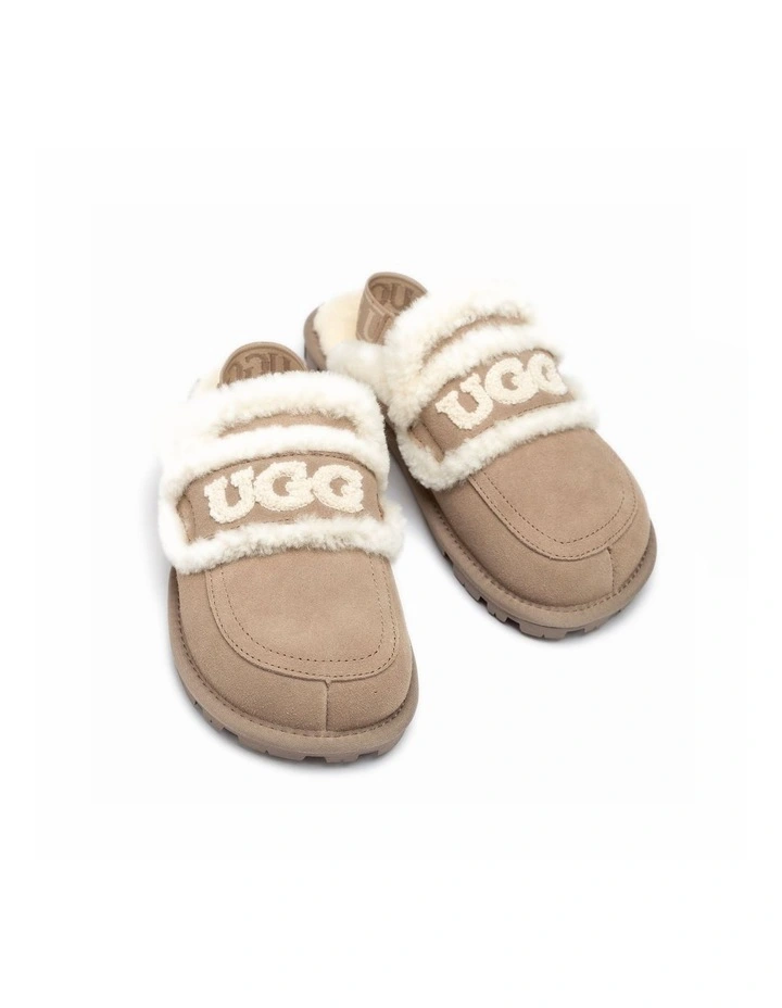 Violet Shearling Slipper - Suede Sheepskin, Elastic Logo, Detachable image 3
