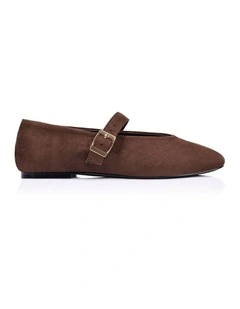 Alaska MaryinJane Flats in Chocolate Brown Micro