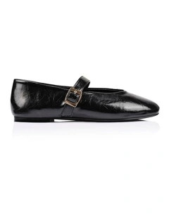 Alaska MaryinJane Flats in Black Crinkle