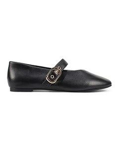 Tahlia Mary Jane Ballet Flats - Black Leather