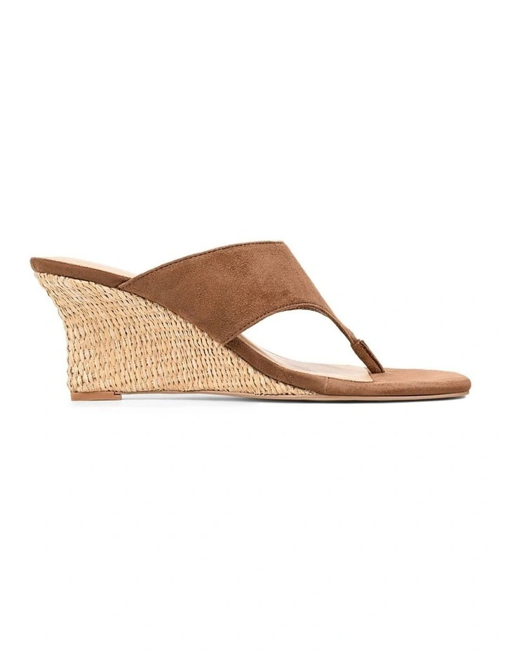 Aurelia Thong Wedges - Natural Raffia & Toffee Brown Suede image 1