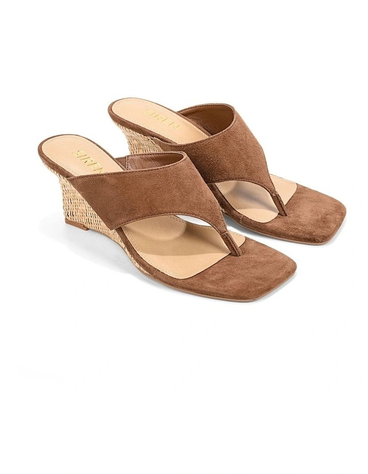 Aurelia Thong Wedges - Natural Raffia & Toffee Brown Suede image 2