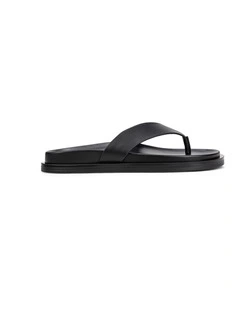 Layla Footbed Thongs - Black Leather