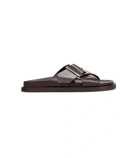 Lake Footbed Slides - Chocolate Brown Leather
