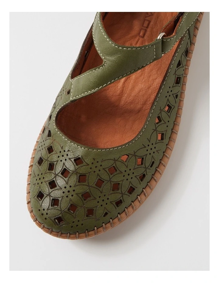 Molly Khaki Leather Ballet Flats image 4