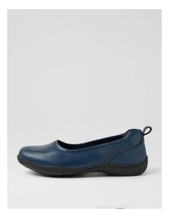 Grand Navy Black Leather Flat Shoes