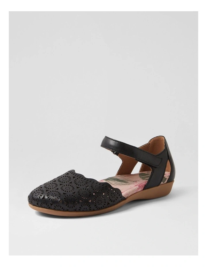 Charlee Black Leather Flat Shoes image 2