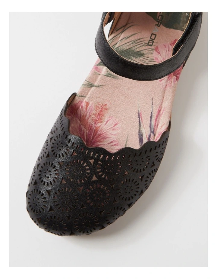 Charlee Black Leather Flat Shoes image 4