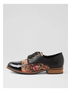 Hannie Black Cafe Floral Patent Pu Lace Up Flats