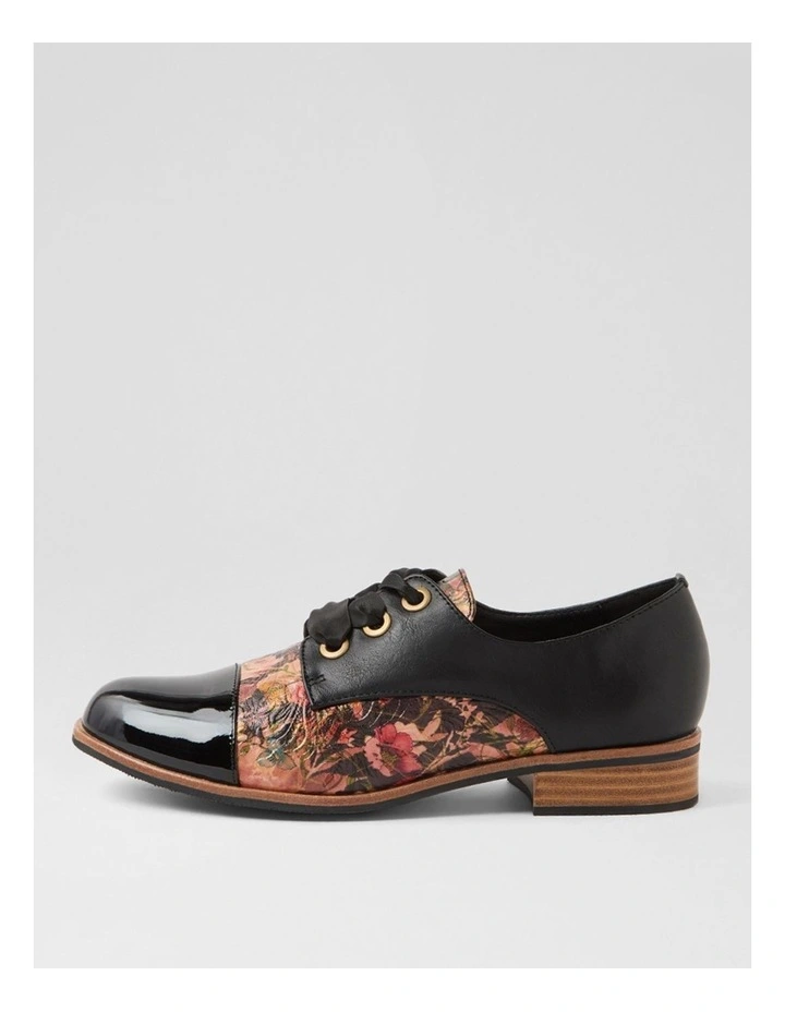 Hannie Black Cafe Floral Patent Pu Lace Up Flats image 1
