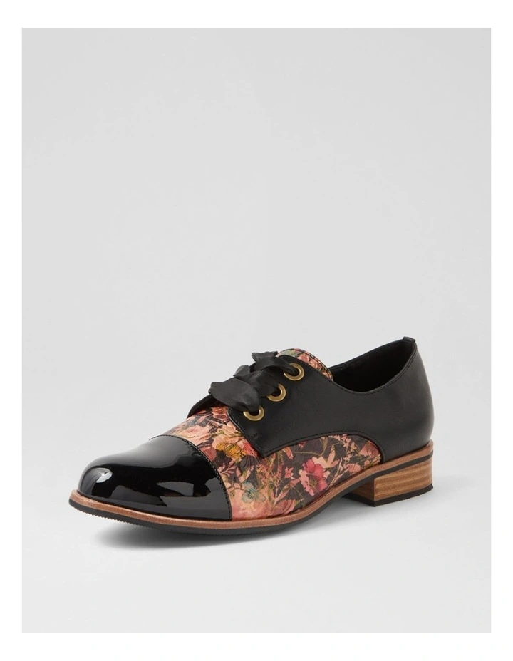 Hannie Black Cafe Floral Patent Pu Lace Up Flats image 2