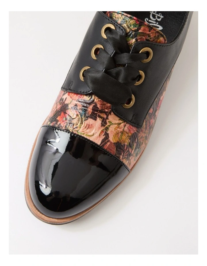 Hannie Black Cafe Floral Patent Pu Lace Up Flats image 4