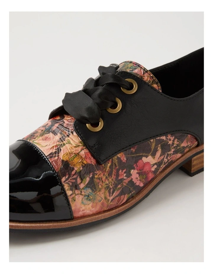 Hannie Black Cafe Floral Patent Pu Lace Up Flats image 5