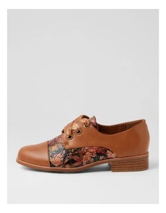 Hannie Tan Cafe Floral Lace Up Flats