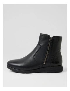 Newara Black Leather Ankle Boots