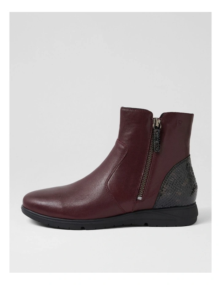 Newara Burgundy Black Leather Snake Ankle Boots image 1