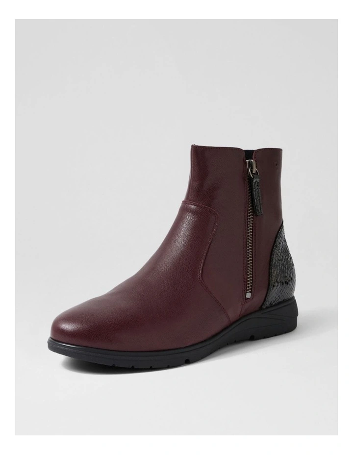 Newara Burgundy Black Leather Snake Ankle Boots image 2