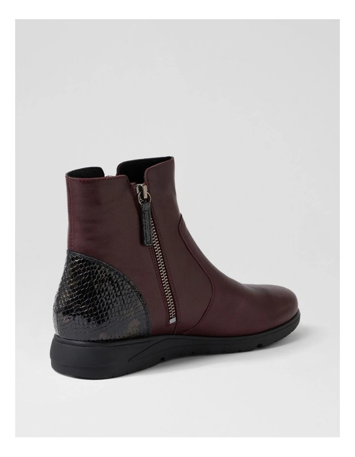 Newara Burgundy Black Leather Snake Ankle Boots image 3