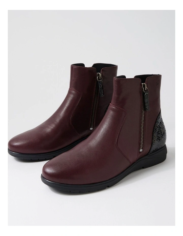 Newara Burgundy Black Leather Snake Ankle Boots image 5