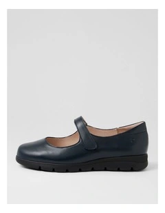 Brimley Navy Leather Flat Shoes