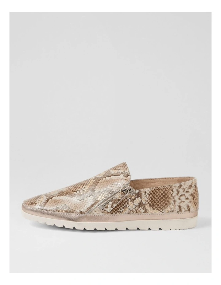 Ashli Neutral Metallic Platino Leather Flat Shoes image 1