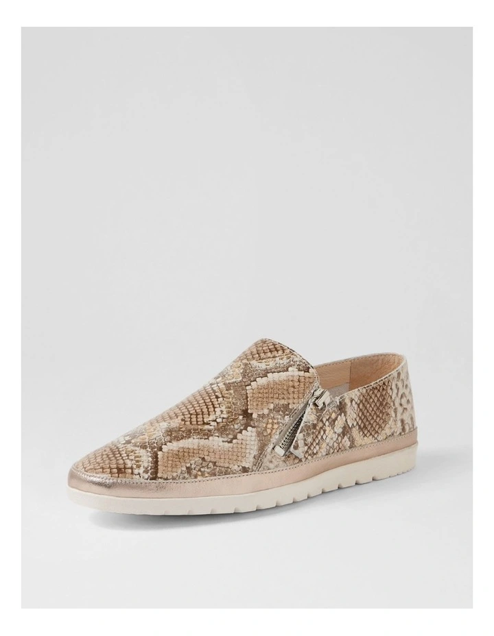 Ashli Neutral Metallic Platino Leather Flat Shoes image 2