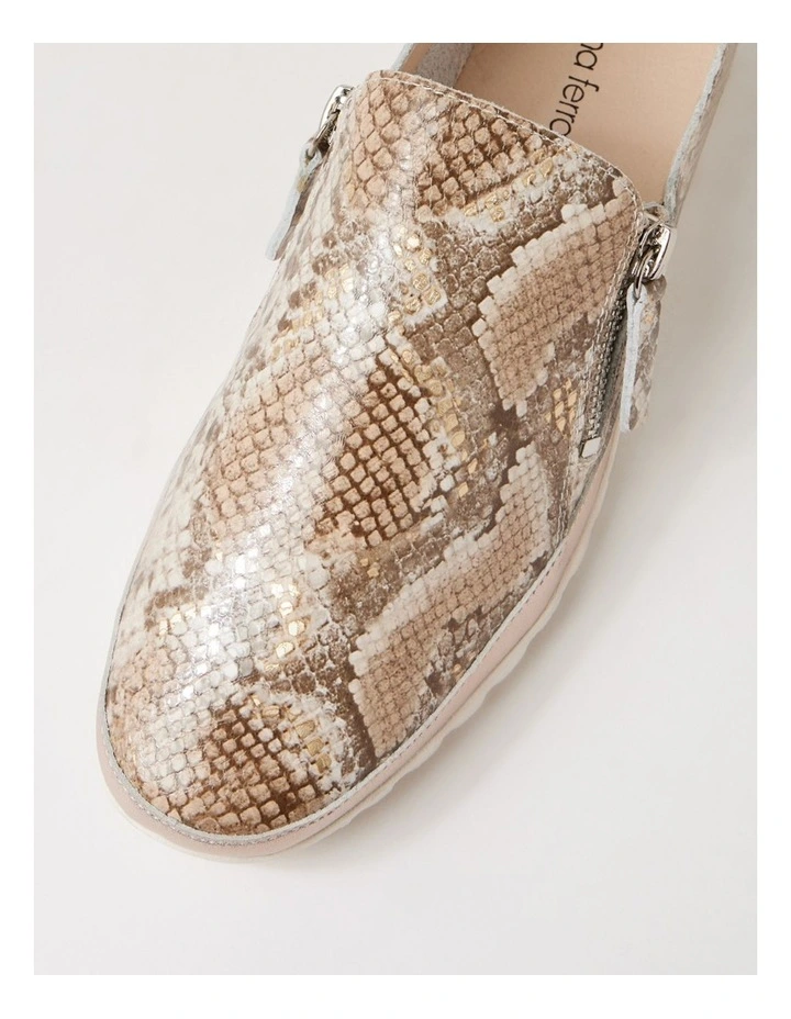 Ashli Neutral Metallic Platino Leather Flat Shoes image 4