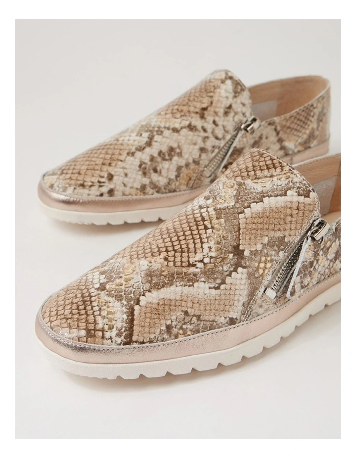 Ashli Neutral Metallic Platino Leather Flat Shoes image 5