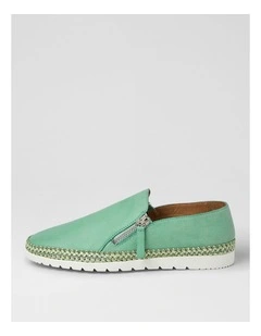 Ashli Green Weave Leather Slip-ons