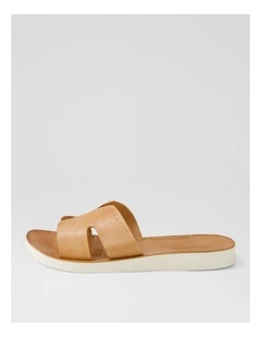 Nokker Dark Tan White Leather Slides