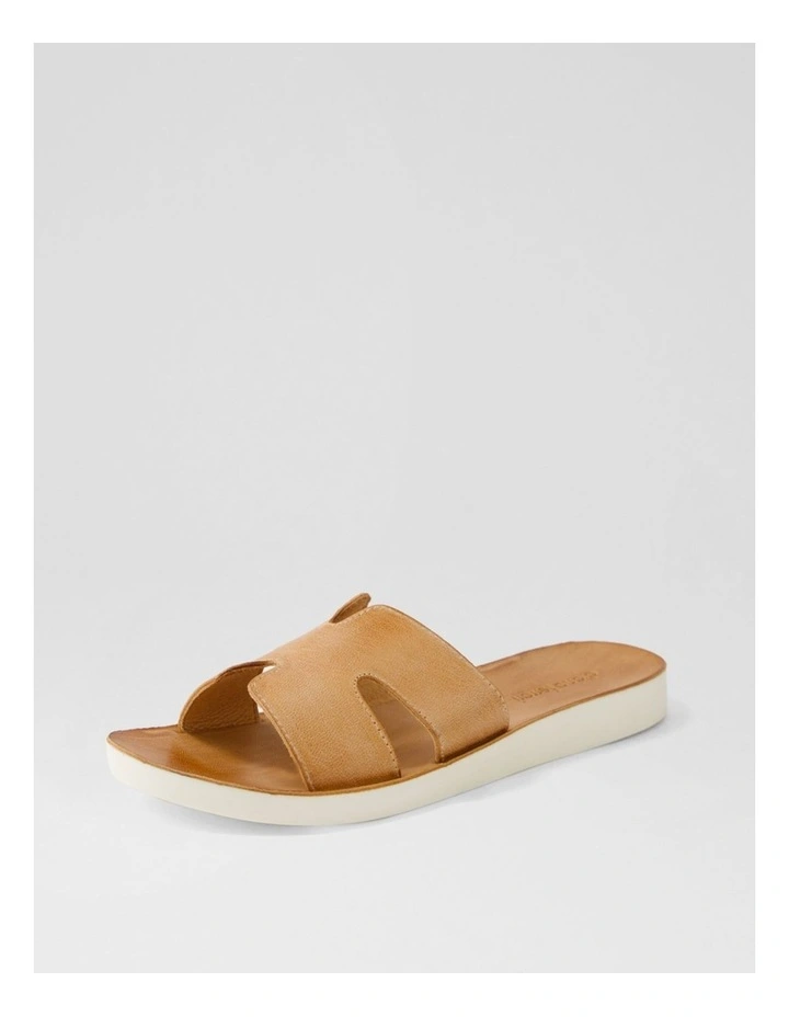 Nokker Dark Tan White Leather Slides image 2