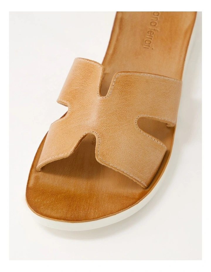 Nokker Dark Tan White Leather Slides image 4