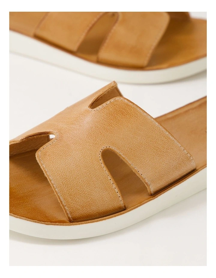 Nokker Dark Tan White Leather Slides image 5