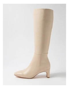 Swan Cream Leather Knee High Boots