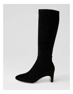 Swan Black Suede Knee High Boots