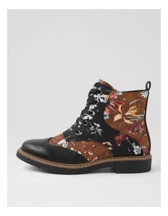 Bokoa Black Tan Floral Ankle Boots