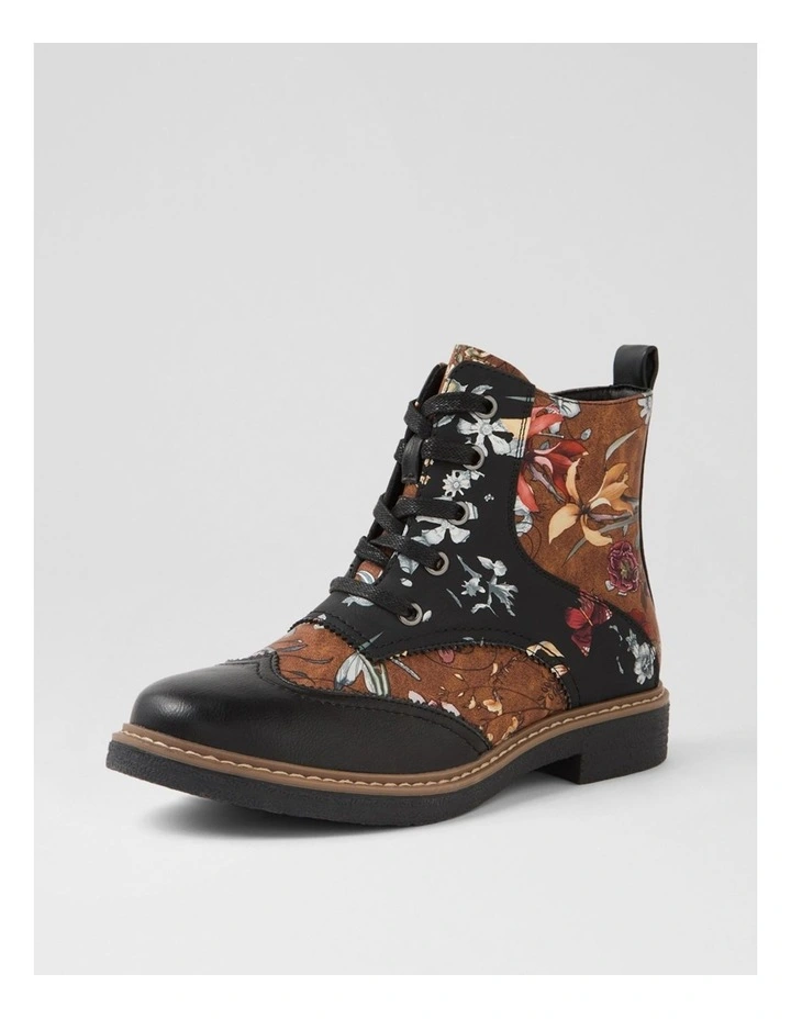 Bokoa Black Tan Floral Ankle Boots image 2
