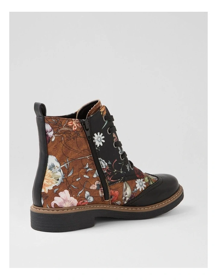 Bokoa Black Tan Floral Ankle Boots image 3