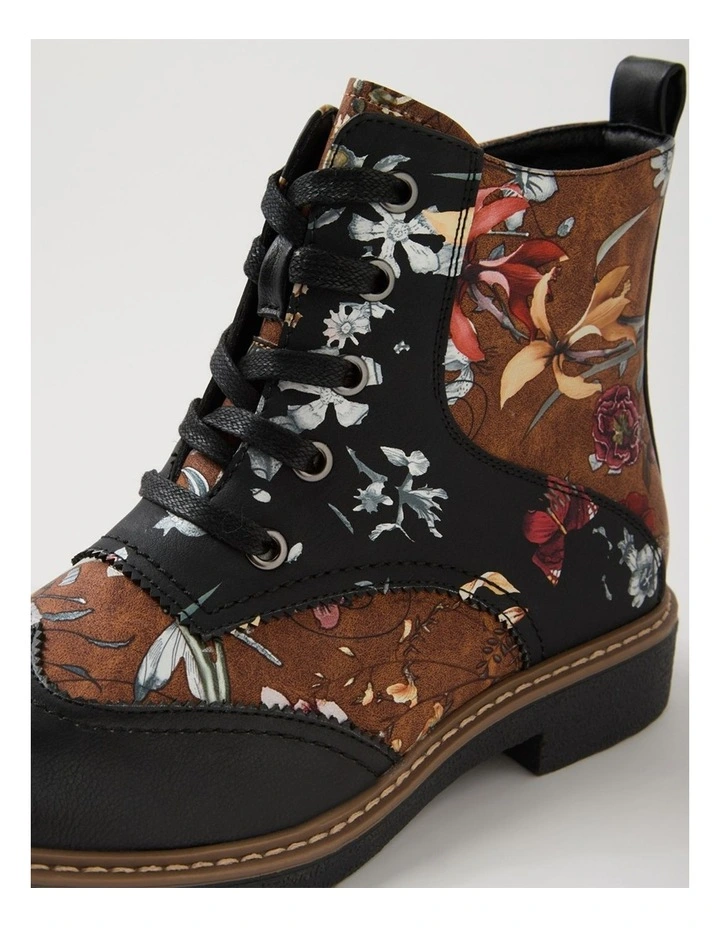 Bokoa Black Tan Floral Ankle Boots image 4