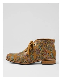 Hissel Tan Flower Microsuede Ankle Boots
