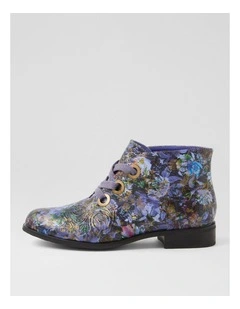 Hissel Blue Floral Ankle Boots