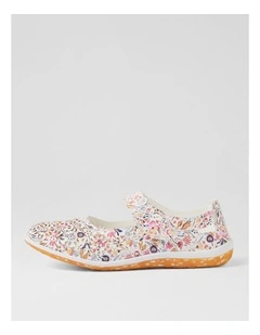 Silviee White Floral Flat Shoes
