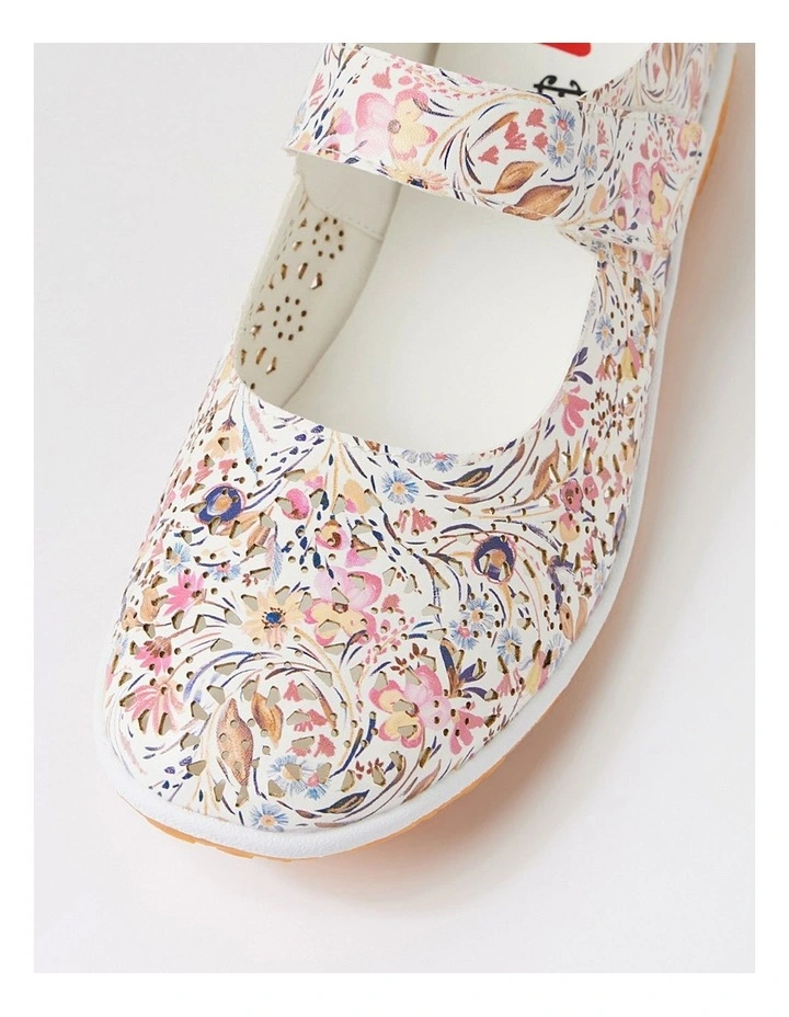 Silviee White Floral Flat Shoes image 4
