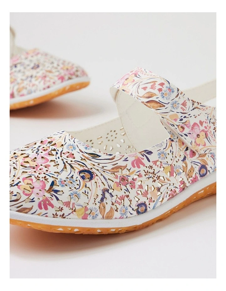Silviee White Floral Flat Shoes image 5